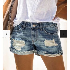 Distressed jean shorts